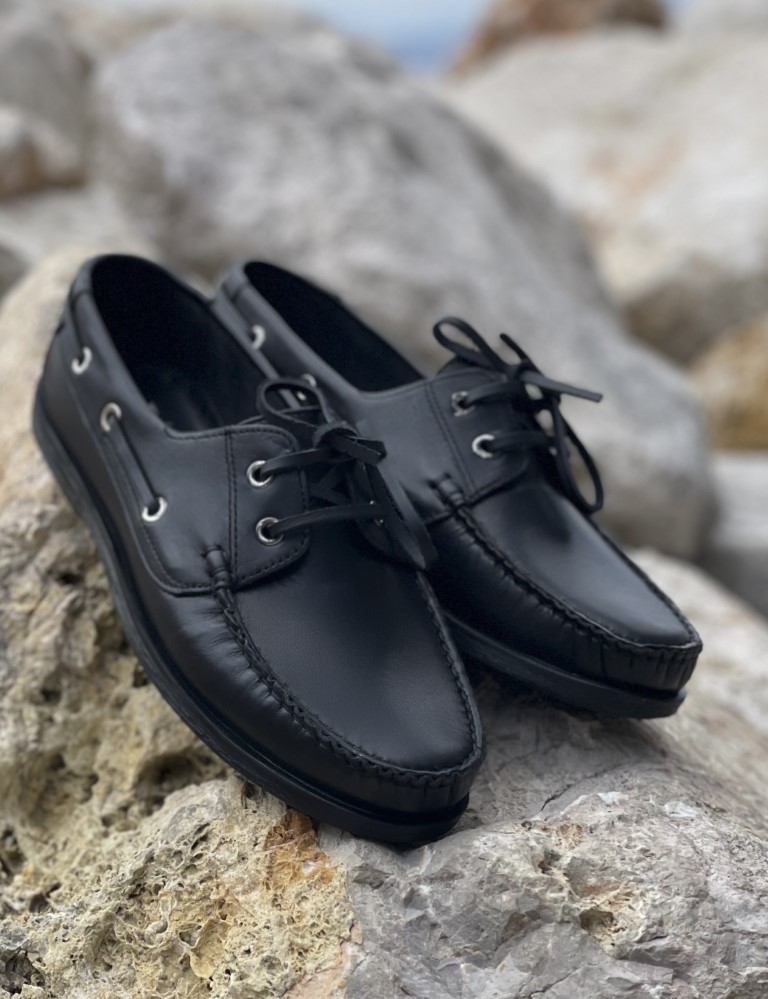 Ανδρικά μαύρα δερμάτινα Boat παπούτσια HG175540M φωτογραφία